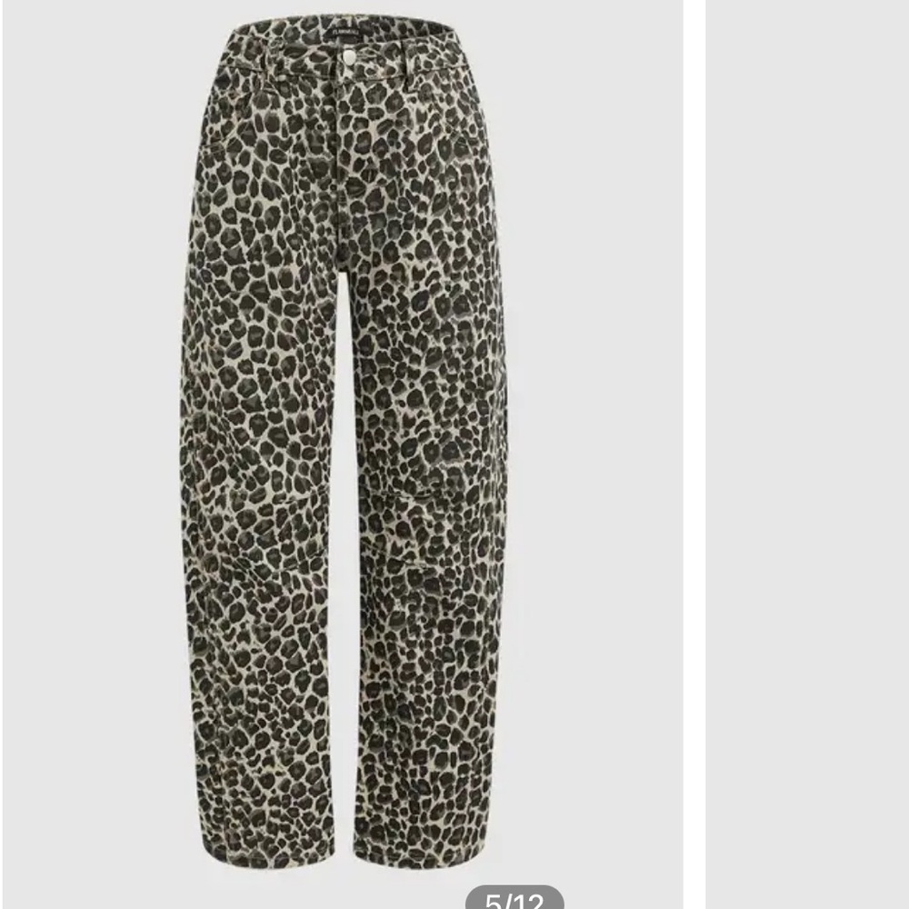 Leopard Print Seam Detail Mid Rise Barrel Leg Pants jeans L MC2 - Picture 4 of 8